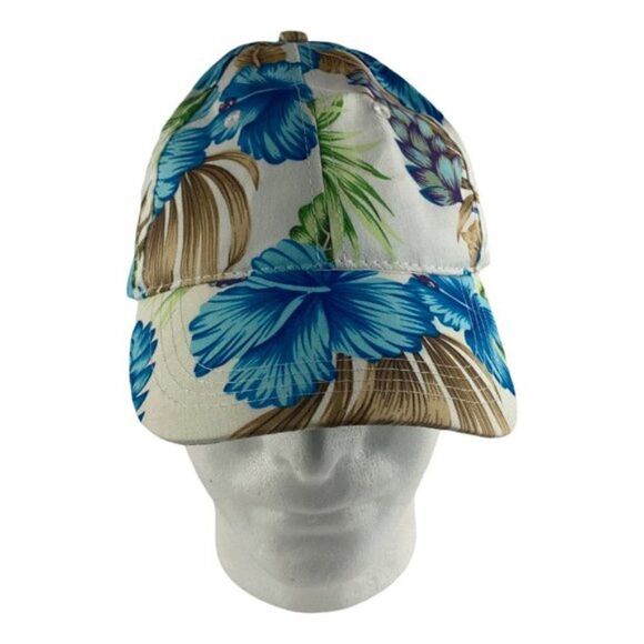 Hawaiian tropical Unisex White Blue Floral All Over Print Baseball  Hat Cap OS - Picture 4 of 7